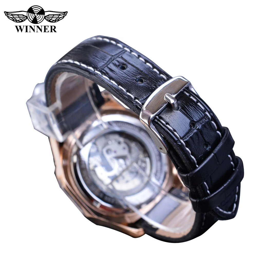Đồng hồ cơ nam The Winner - BẢO HÀNH 1 NĂM - Dây da cao cấp, chống nước, chống xước