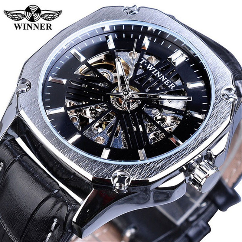 Đồng hồ cơ nam The Winner - BẢO HÀNH 1 NĂM - Dây da cao cấp, chống nước, chống xước