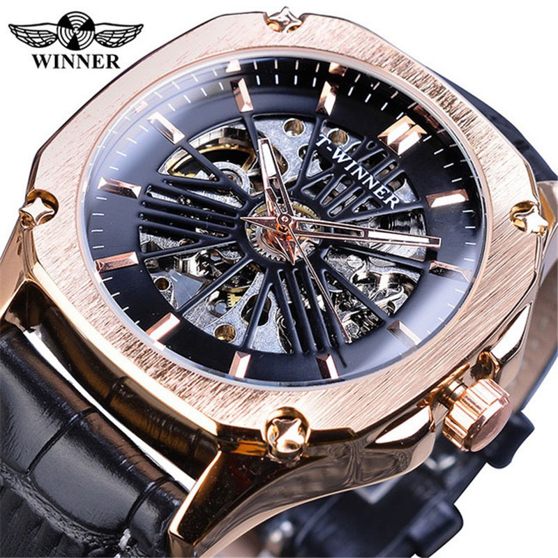 Đồng hồ cơ nam The Winner - BẢO HÀNH 1 NĂM - Dây da cao cấp, chống nước, chống xước