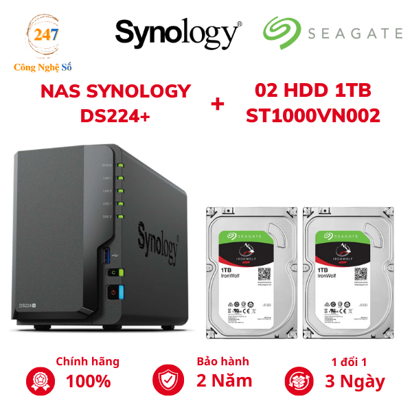 Combo Thiết bị lưu trữ mạng NAS Synology DS224+ và Ổ cứng HDD Seagate IronWolf