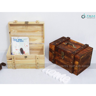[TẶNG KÈM Ổ KHÓA] Rương gỗ viền nẹp đinh tán giả cổ 35cm (tặng ổ khoá) RUONG-01