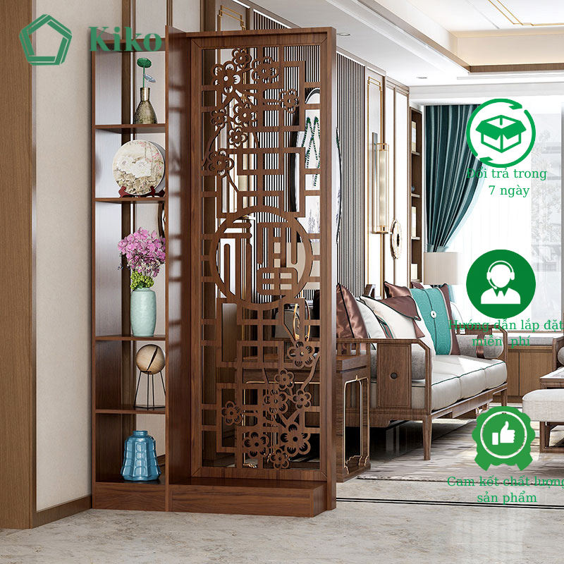 Bình Phong ,Vách Ngăn Hoa Mai Trang Trí Kèm Hộc Để Đồ -Gỗ MDF 15mm chống Mọt Đa Năng KIKO VN 1058