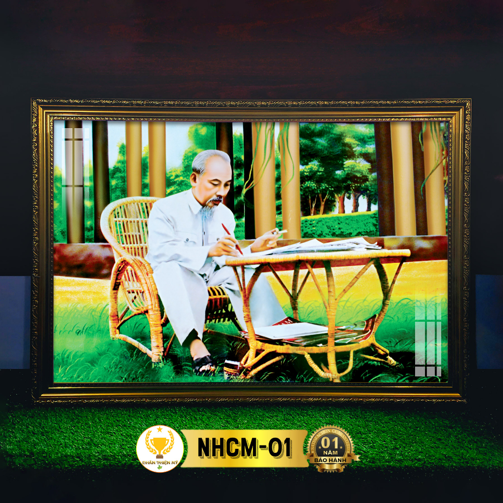 Tranh Bác Hồ Có Đèn CHÂN THIỆN MỸ, Treo Tường Trang Trí Bàn Thờ, Treo Phòng Thờ NHCM-01
