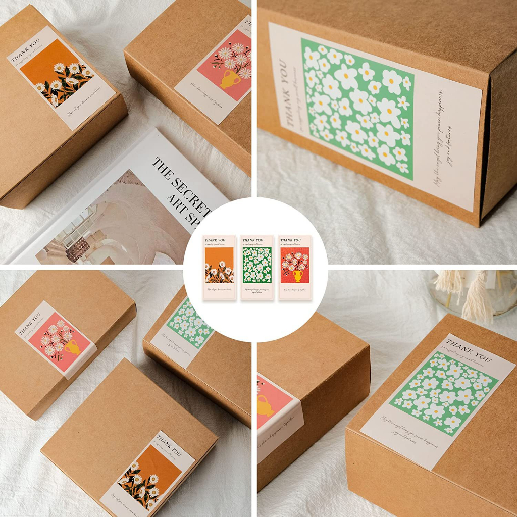 Nhiều mẫu set 50 tem dán hộp carton, tem niêm phong thank you phong cách nàng thơ