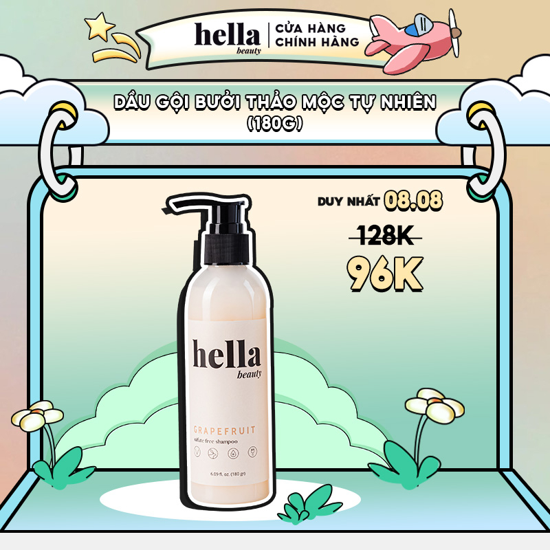 Dầu Gội Bưởi Mọc Tóc Grapefruit 180g Hella Beauty Cho Tóc Khô Tinh Dầu Bưởi Thảo Mộc Giúp Giảm Rụng