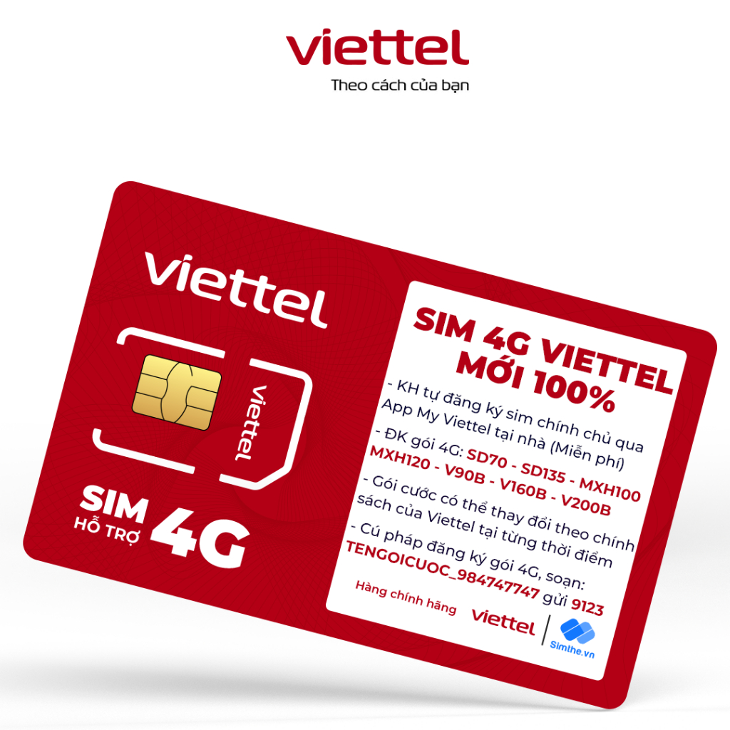 Sim 4G Viettel Tomato Nguyên KIT - Tự Đăng Ký Chính Chủ Tại Nhà. Được ĐK Gói SD70 SD135 MXH100 V160B V200B