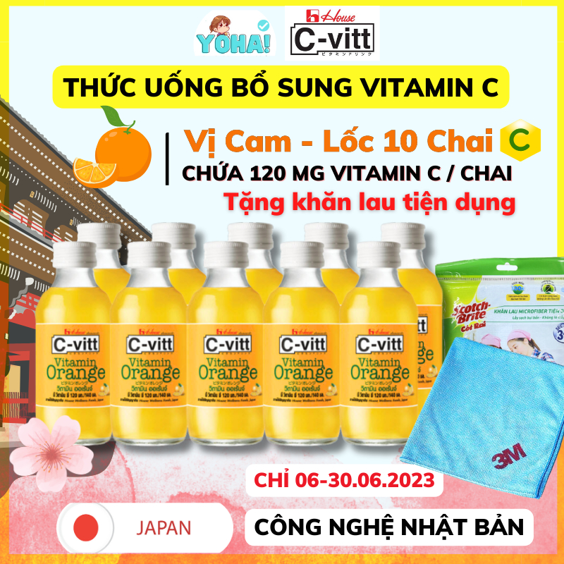 Nước Cam Vitamin C C-VITT Bổ sung Vitamin C - Tăng Đề kháng, Giảm Stress, Sáng Da Tự Nhiên (Lốc 10 Chai x 140ml)
