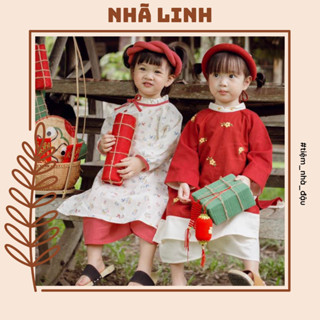 [Tiệm nhà Đậu] Nhã Linh - Áo dài bé gái thiết kế cao cấp - in hoa - kèm mấn