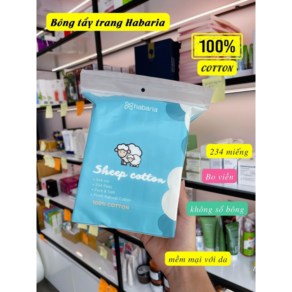 Bông Tẩy Trang Cừu Habaria Sheep 100% Cotton Túi 234 Miếng