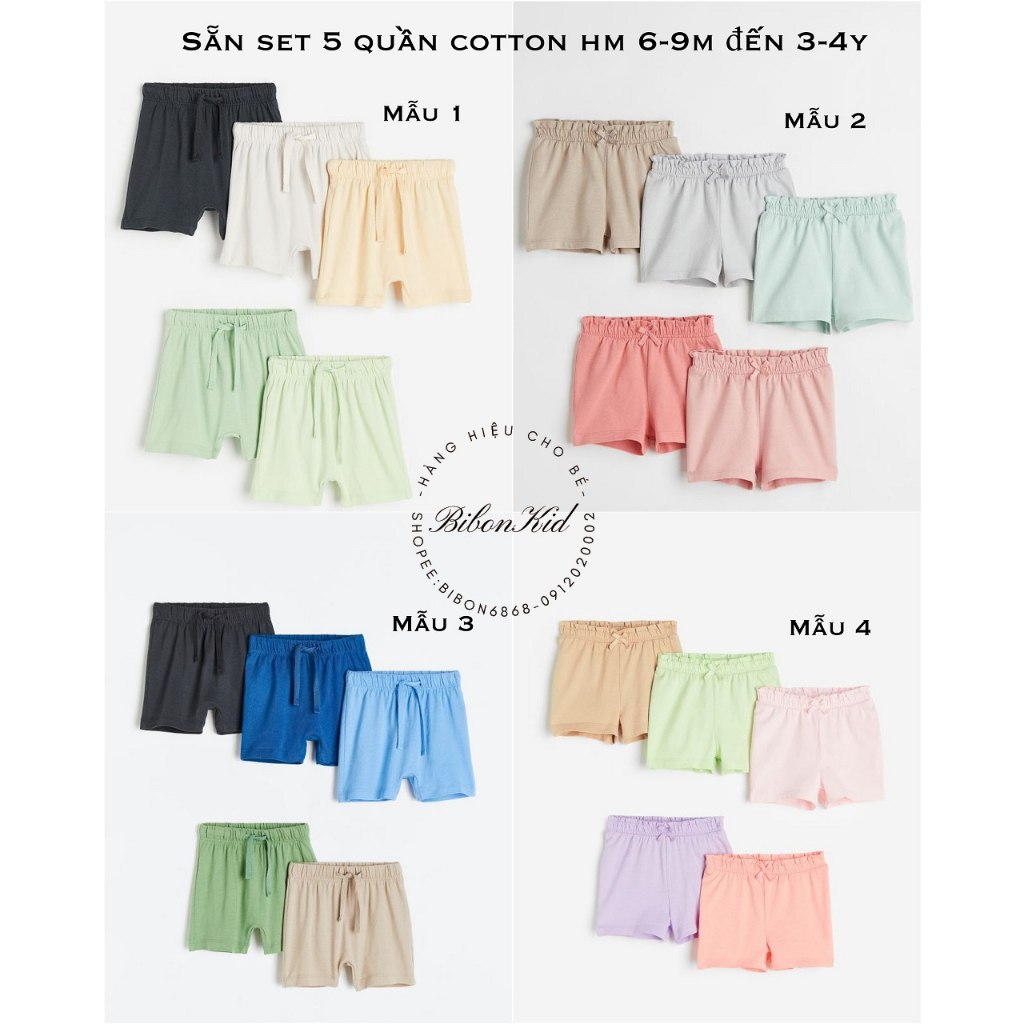 Set 5 quần cotton săn sale HM UK/US 6-9m đến 3-4y