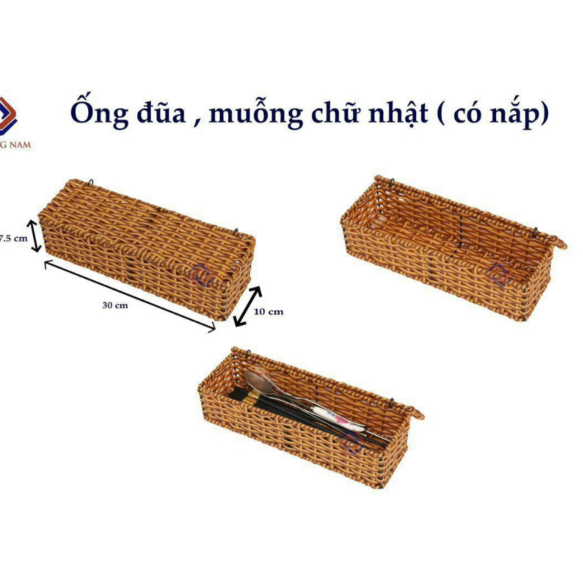 Hộp đựng đũa chữ nhật nhựa mây có nắp đậy tiện lợi dành cho quán ăn gia đình - Mây Tre