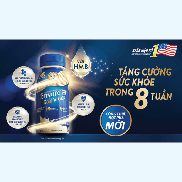 Thùng 24 chai Ensure Vigor HMB 237ml/chai phiên bản mới