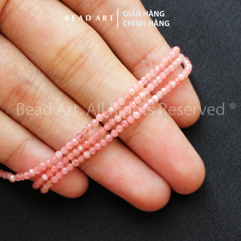 2MM Đào Hoa Màu Hồng , Hợp Mệnh Hoả, Thổ, Phối Vòng Tay Phong Thuỷ, Chuỗi Hạt - Bead Art