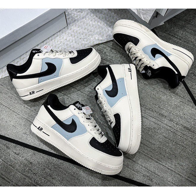 Giày thể thao Air Force 1 Low CREAM MŨI ĐEN, giày AF1 vạch nâu,Trắng kem xanh mũi đen năng động, bền đẹp