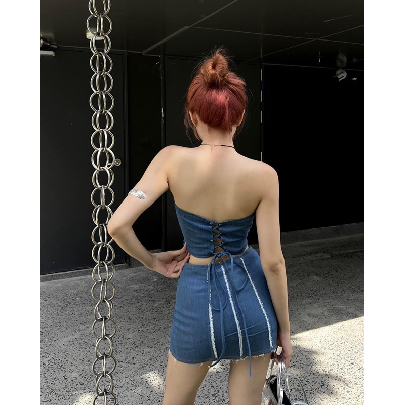 Áo Corset jeans vintage