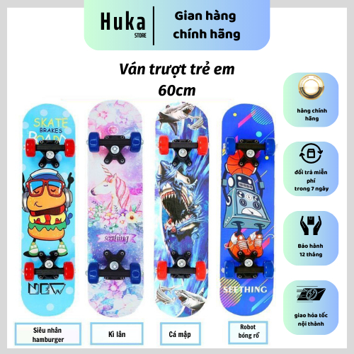 Ván trượt trẻ em gỗ phong ép 7 lớp dài 60cm bánh xe phát sáng, ván trượt thể thao, chịu lực tối đa 60kg