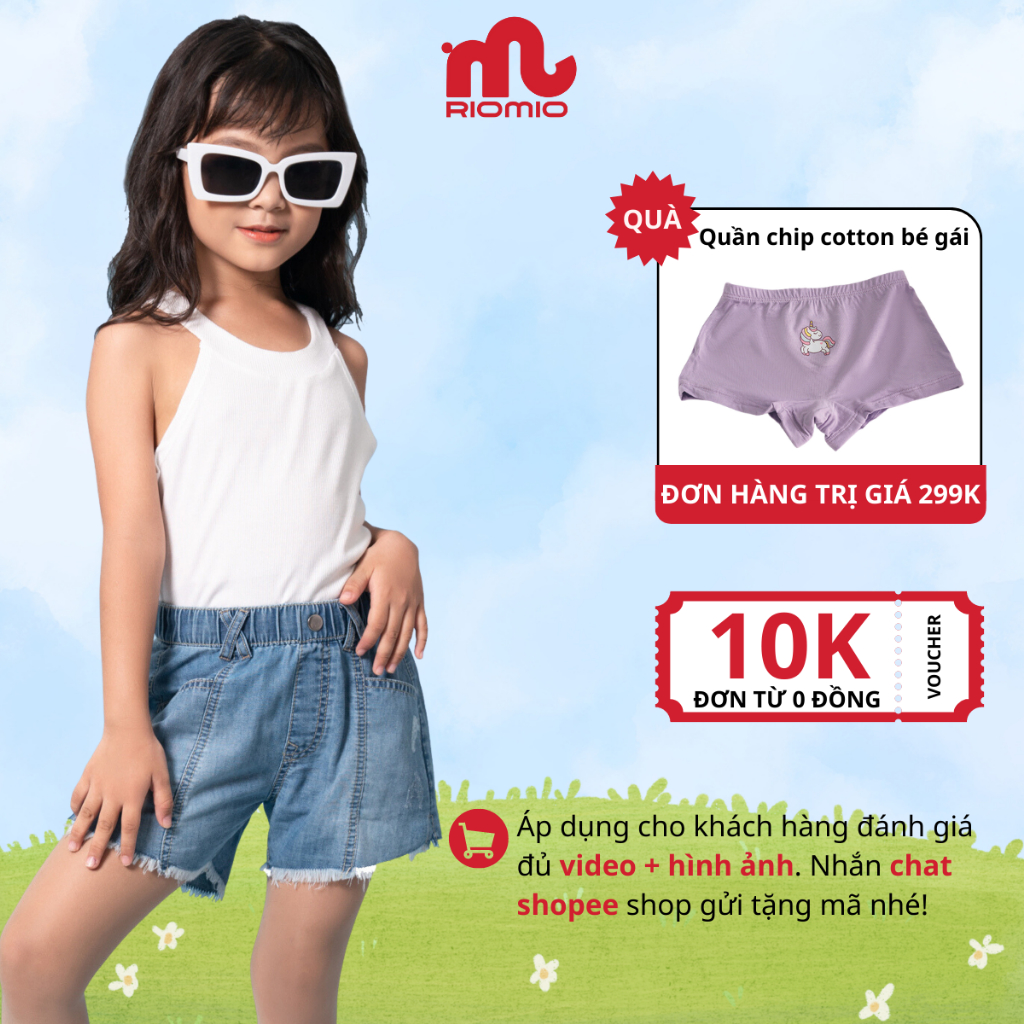 Quần short jean bé gái Riomio quần đùi bò cạp chun dáng rộng chất jean cotton mềm mại không phai size đại 15-40kg RO023