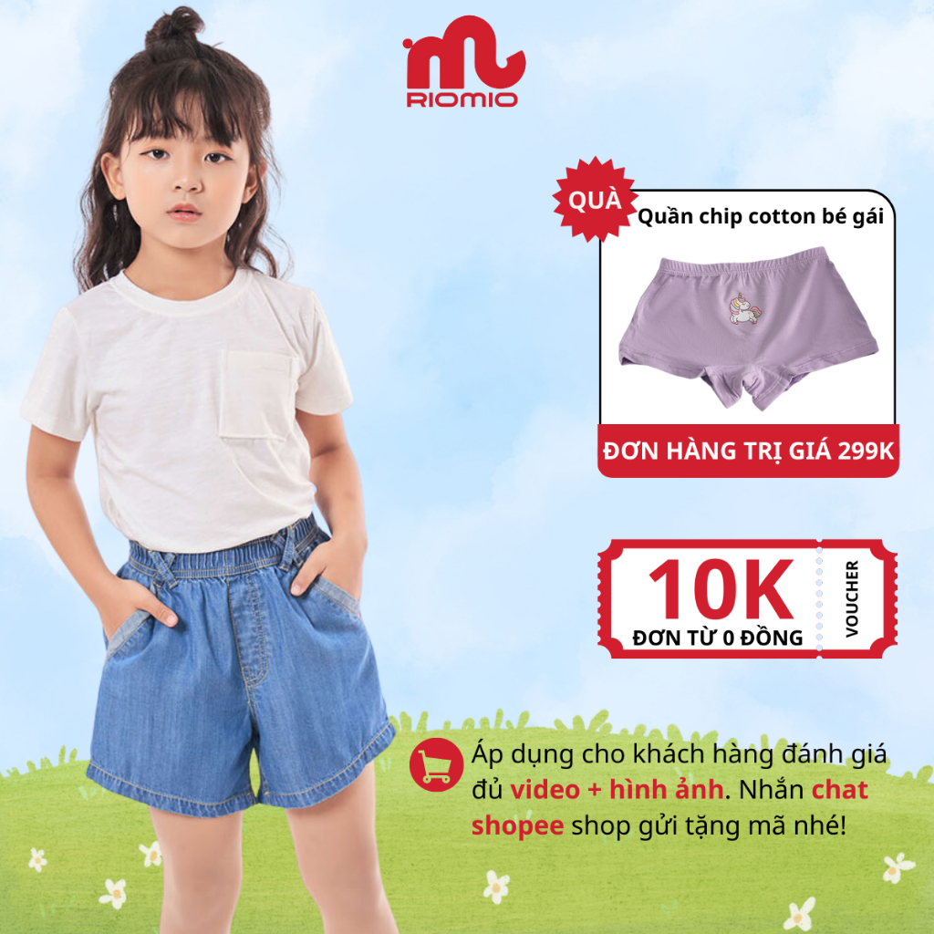 Quần short jean bé gái Riomio quần đùi bò cạp chun dáng rộng chất jean mềm mát không phai màu size đại 15-40kg  - RO205