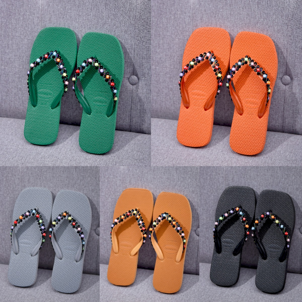 Dép kẹp nữ Thái Lan đế cao su mũi vuông quai đính hạt - SIÊU SALE [KC Store]