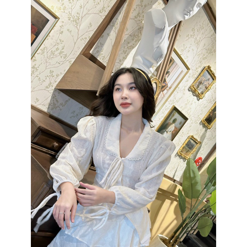SET ÁO NUDE REN CỔ SEN THẮT NƠ