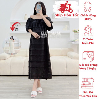 ( 40kg - 75kg ) Đầm Bầu , Suông Voan Dáng Dài , Bẹt Vai & Cổ Tròn Form Dễ Mặc Thoải Mái Suốt Thai Kì & Sau Sinh