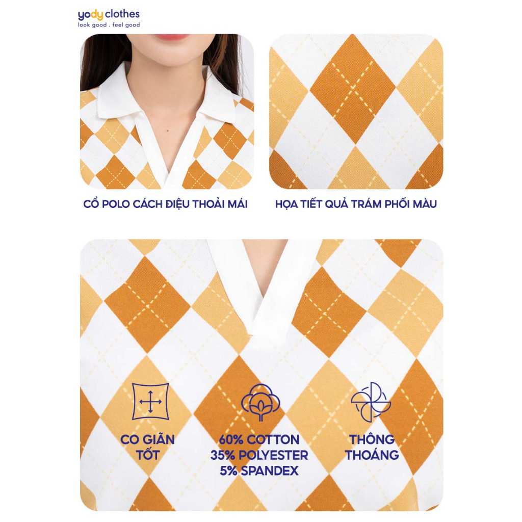Áo thun polo nữ hoạ tiết chính hãng cổ bẻ cộc tay vải mắt chim thấm hút co giãn tốt APN6210