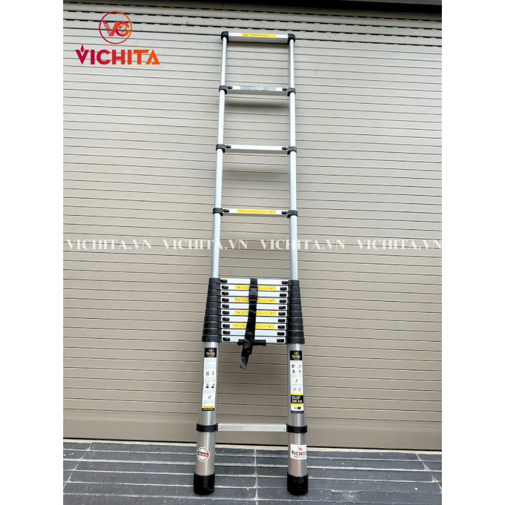 Thang Nhôm Rút VICHITA 3M8 - 4M4 - 5M - 5M4 - Tặng Ốp Thang Chống Trượt + 2 Chốt Thang Nhôm - Nhập Khẩu Cao Cấp