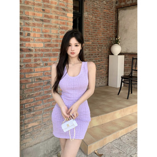 Đầm nữ phiên bản Hàn Quốc mùa thu mới gợi cảm thuần khiết thon gọn khí chất váy hông dệt kim túi bên trong