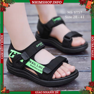Sandal bé trai dép quai hậu học sinh nam đi học siêu nhẹ êm chống trơn cao cấp dáng thể thao 4 - 15 tuổi đen xanh ST57