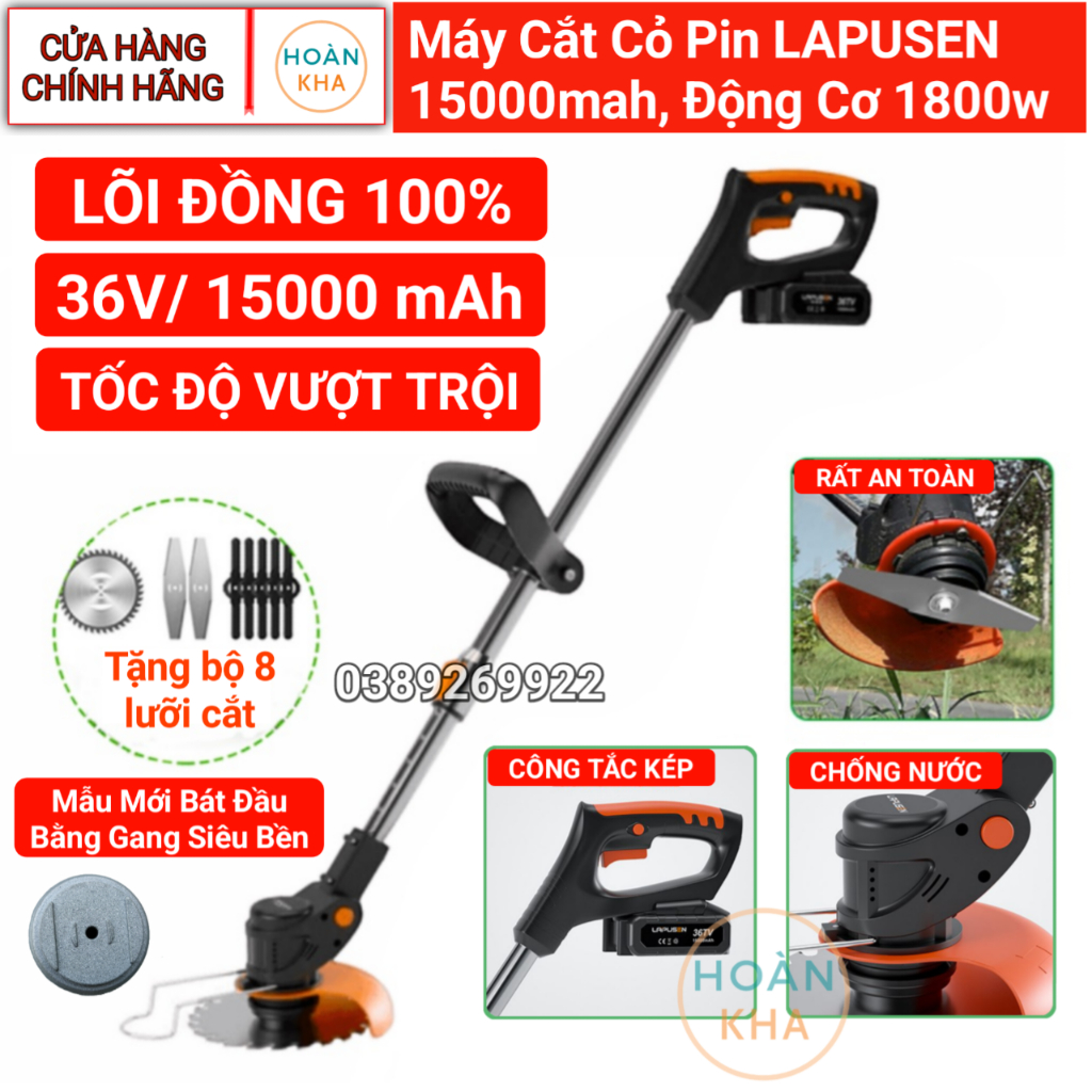 Máy Cắt Cỏ, Tỉa Cành Cầm Tay Lapusen Pin Khủng 15000Mah, Động...