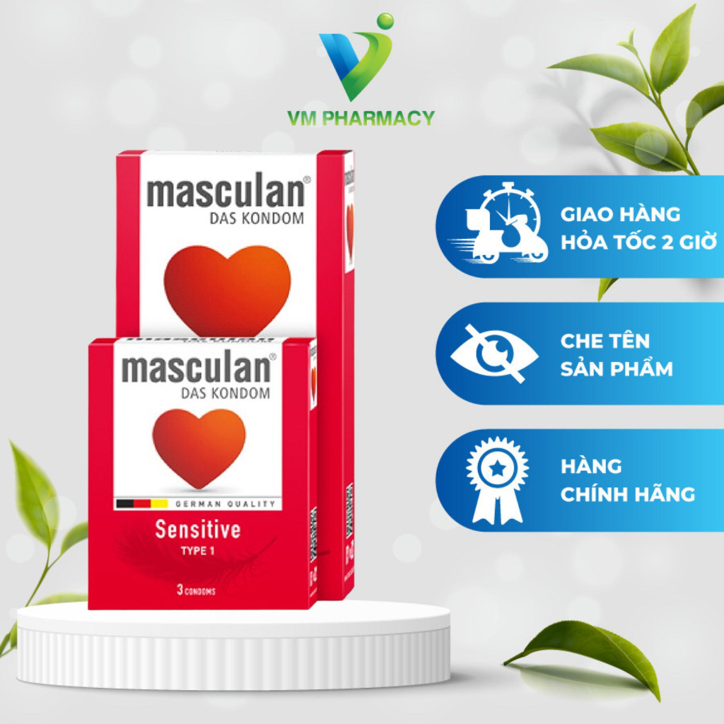 Bao cao su Masculan Sensitive - Dành cho da nhạy cảm - Màu hồng - Thêm gel bôi trơn - Thơm dịu VM PHARMACY