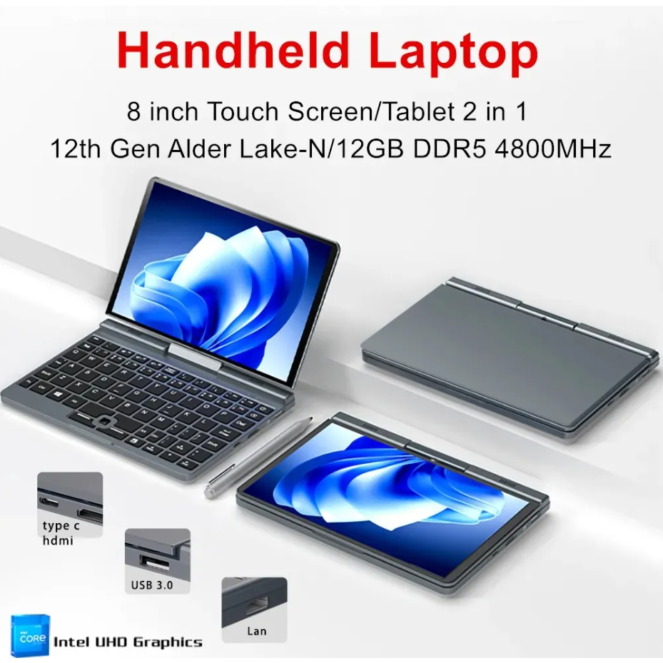 Crelander P8 Pocket mini chiếc laptop mini màn hình 8 inch sử dụng Chip thế hệ 12 intel N100
