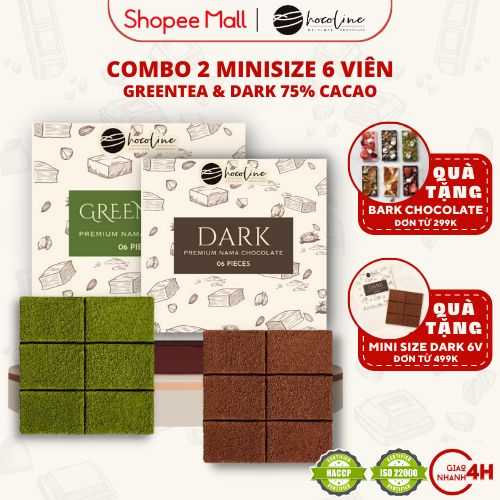 Socola Tươi Chocoline Vị Dark  và Matcha - Combo 2 hộp 6 viên