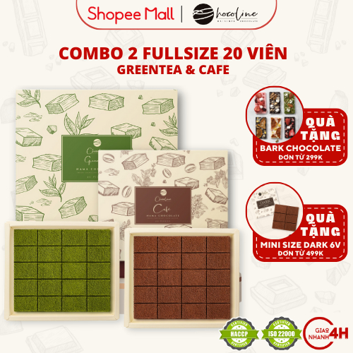 Socola Tươi Chocoline Vị Matcha Trà Xanh & Cà Phê - Combo 2 hộp 20 Viên (260gram)