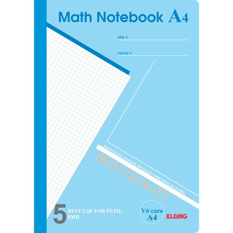 Vở Caro Math Notebook A4 200 trang Klong 298 / Vở Caro 5x5mm học toán và tiếng Trung kích thước 210 x 297 mm