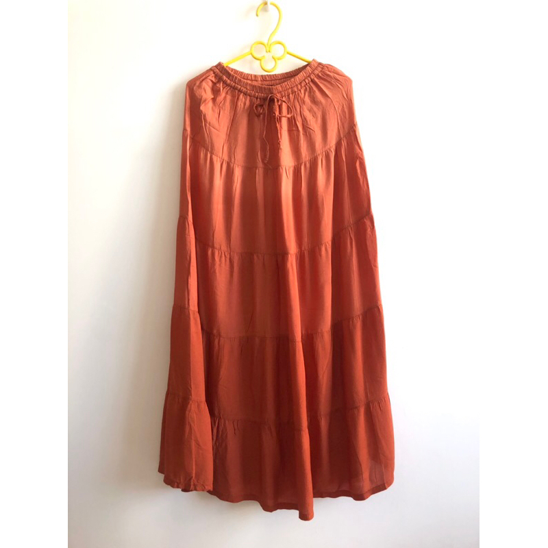 2HAND - MAXI SKIRT CHÂN VÁI DÁNG DÀI MÀU CAM ĐẤT KIỂU DÁNG BOHO HIPPIE