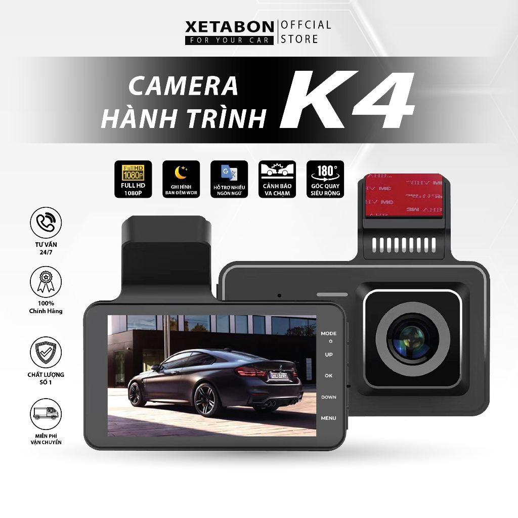 Camera hành trình ô tô K4 màn cảm ứng 4inch Full HD, quay đêm rõ nét, chống rung tự động -Hàng Chính Hãng | BigBuy360 - bigbuy360.vn
