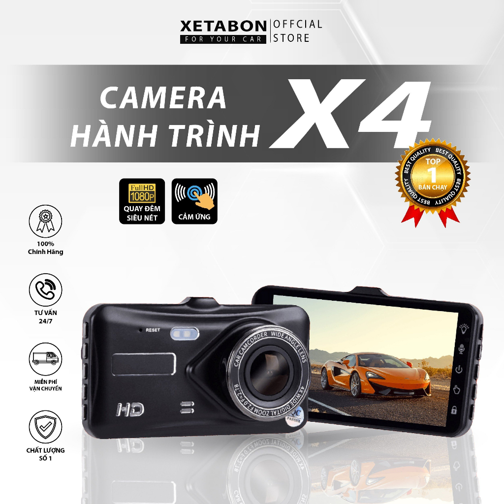Camera hành trình ô tô X4 Full HD kèm thẻ nhớ 32GB, màn hình cảm ứng, quay đêm sắc nét,  -Hàng Chính Hãng