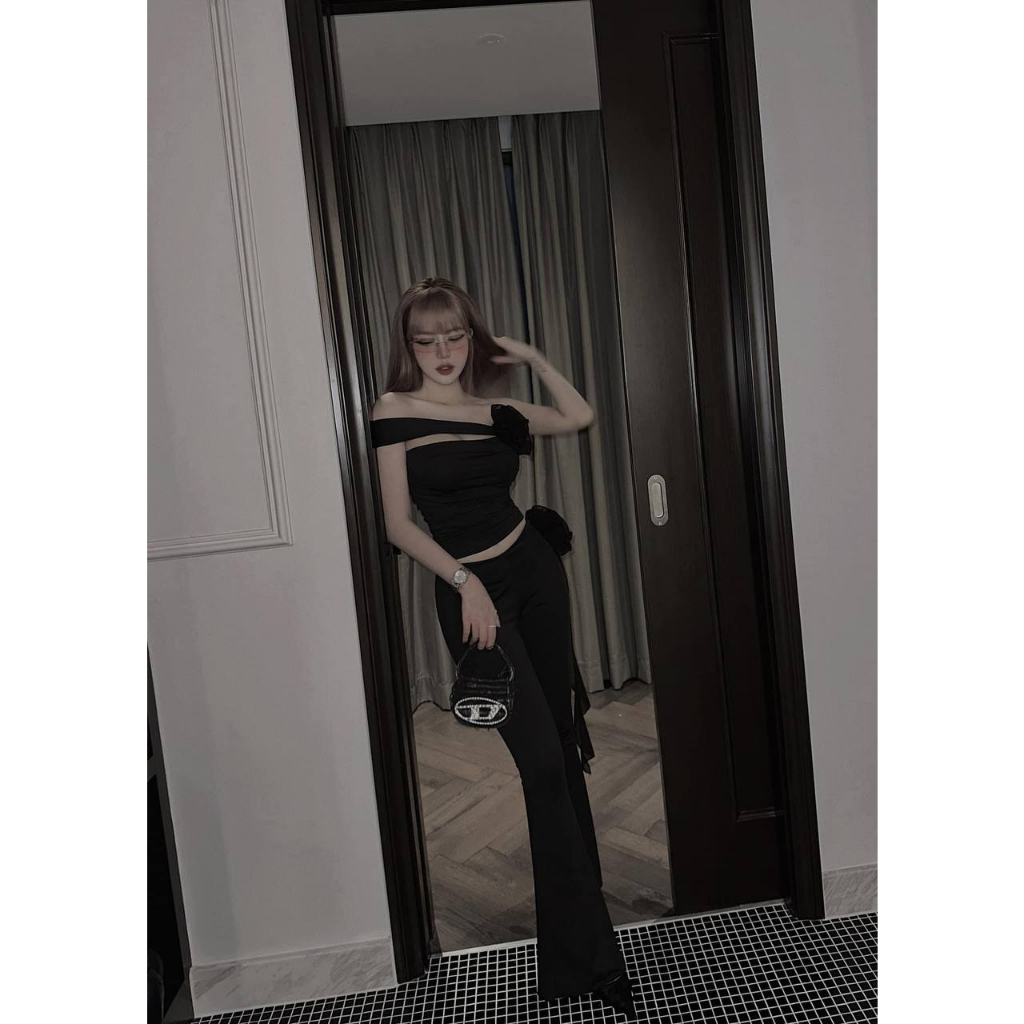 Set Áo Hoa Trà Mix Quần Ống Loe Thời Trang TN1489