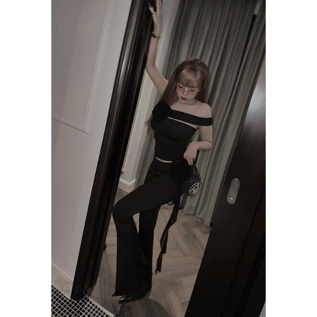 Set Áo Hoa Trà Mix Quần Ống Loe Thời Trang TN1489