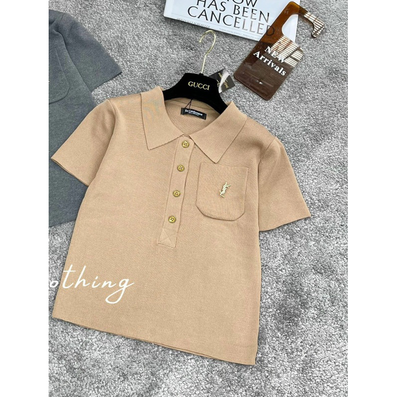 Áo len nút tay ngắn phối túi ngực