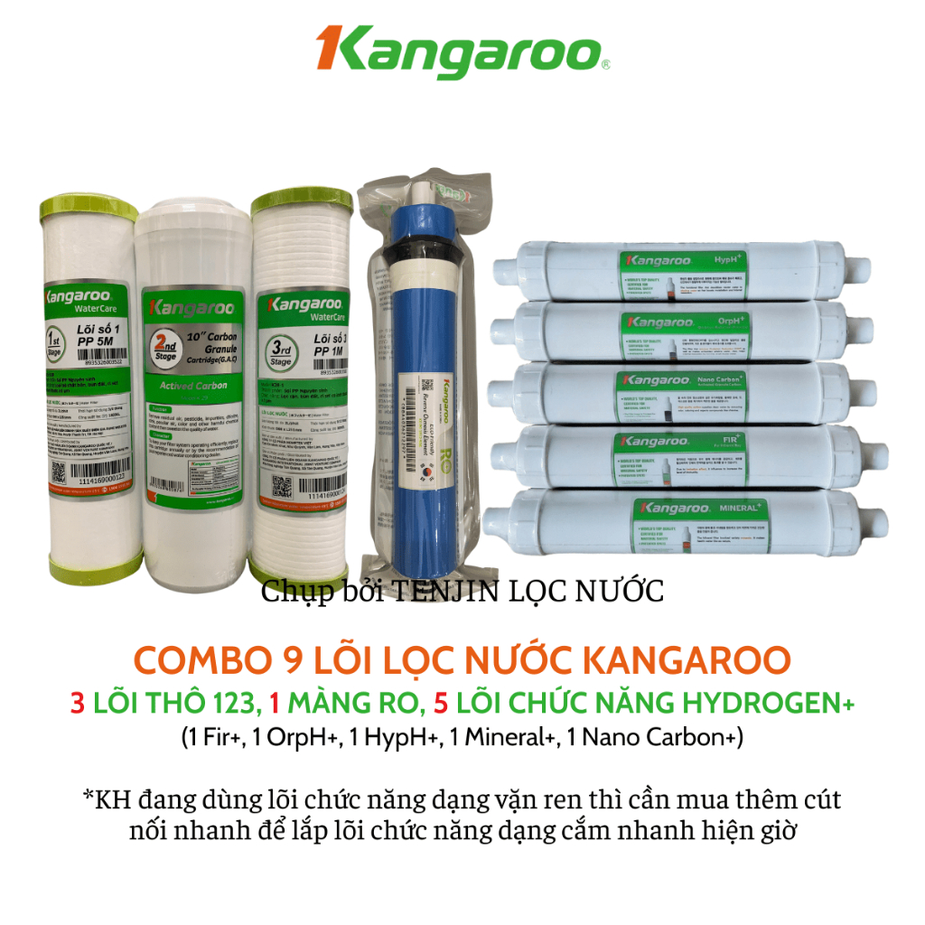 Combo 9 Lõi Lọc Nước KANGAROO Dòng Hydrogen Model KG100HQ, KG100HA, KG100HB (Combo gồm 123 + RO50GPD + 5 lõi chức năng)