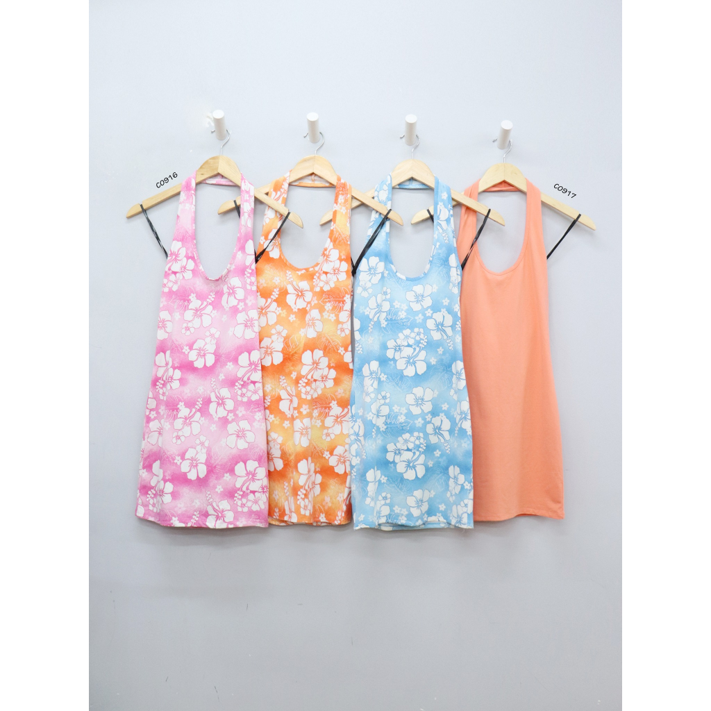 C0916 & C0917 - Đầm thun yếm F21 in hoa lá & trơn