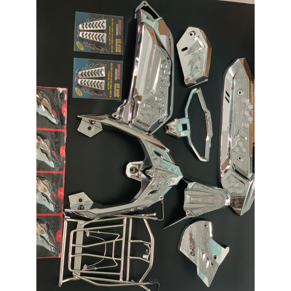 Bộ phụ kiện, ốp trang trí bảo vệ xe Airblade đời 2020 - 2023 Xi mạ crom trắng ( Full bộ ) dễ dàng tháo lắp
