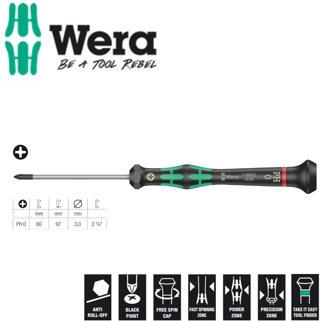 Tua vít điện tử 4 cạnh Wera 2050 PH0x 60mm ứng dụng trong điện tử và cơ khí chính xác Wera 05118022001