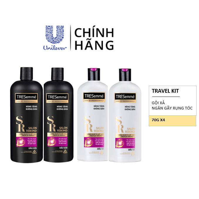 [HB GIFT] Travel kit Gội xả ngăn rụng tóc Tresemme Salon Rebond 70gx4 (mẫu ngẫu nhiên)