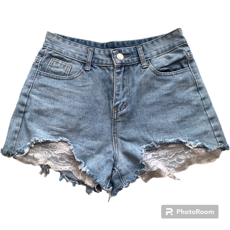 Quần short jean phối ren, quần đùi nữ 2hand, quần đùi nữ si tuyển
