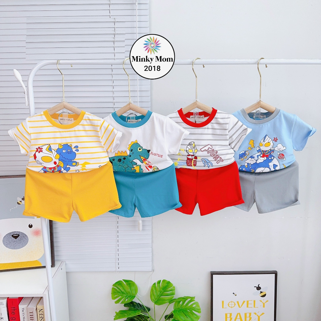 Bộ Cộc Tay Minky Mom Vải Cotton Mềm Mát Mịn, Cổ Tròn Phối Màu Dễ Thương, Thiết Kế Mới Hiện Đại 2023