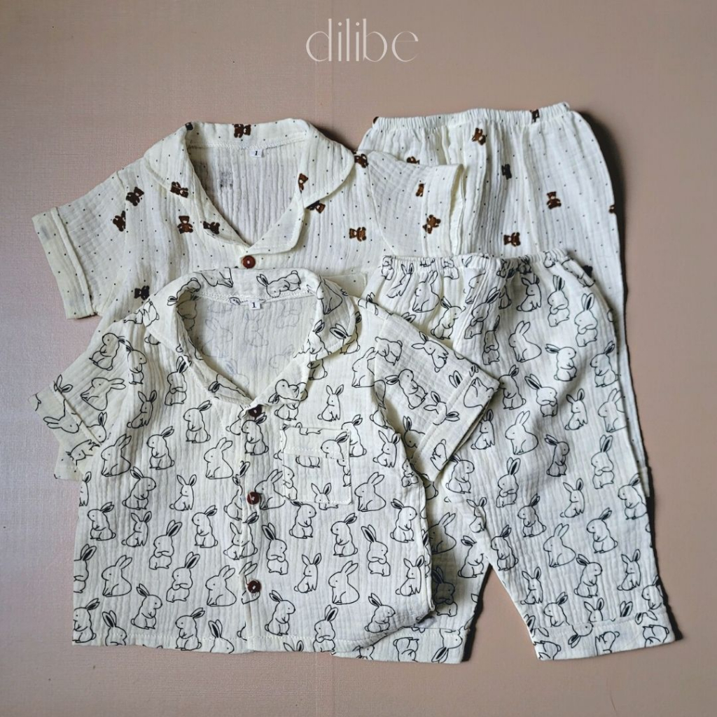 Bộ Pijama tay ngắn quần dài cho bé trai bé gái chất liệu Xô Muslin cao cấp - Dilibé