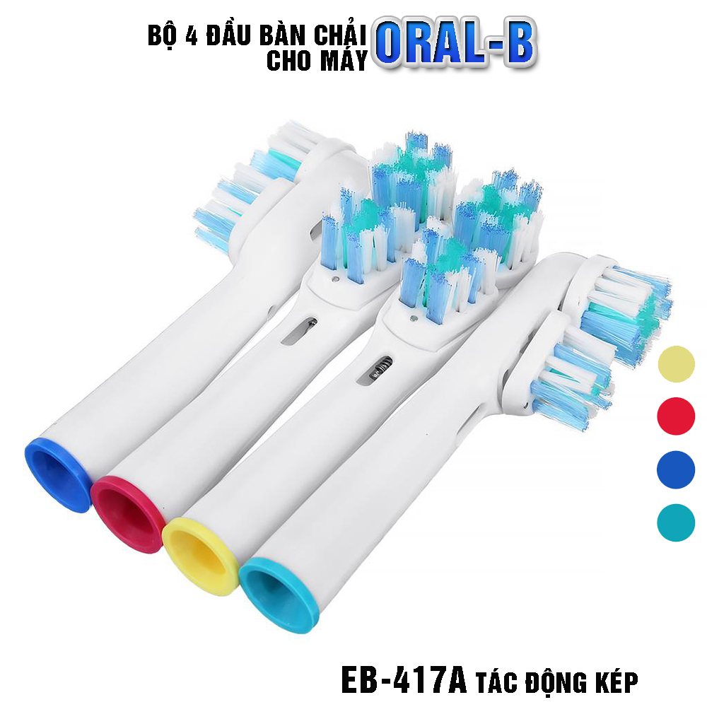 Set bộ 4 đầu bàn chải đánh răng điện Dual Clean Minh House cho máy Oral B, SB-417a, đầu kép